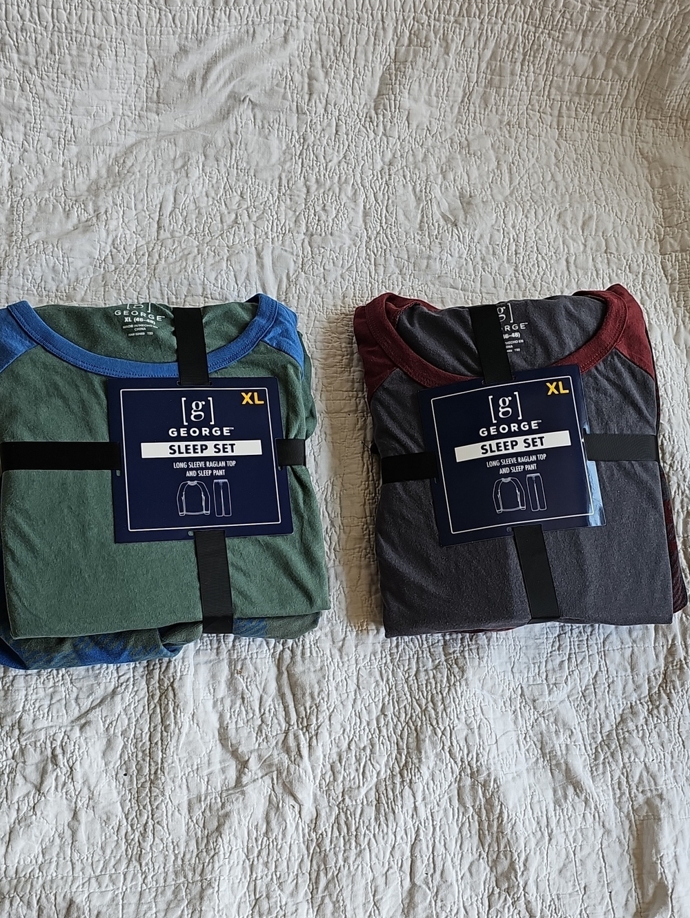 George Men's Long Sleeve Sleep Set - Green/Blue and Gray/Red XL, NWT
